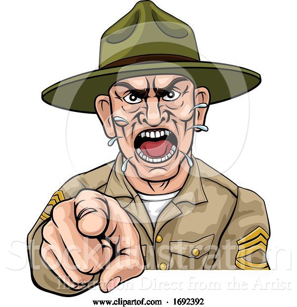 Vector Illustration of Angry Army Bootcamp Drill Sergeant