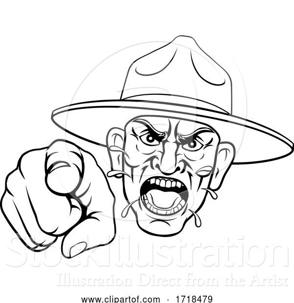 Vector Illustration of Angry Army Bootcamp Drill Sergeant
