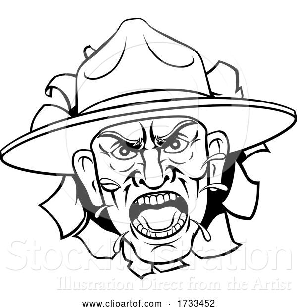 Vector Illustration of Angry Army Bootcamp Drill Sergeant