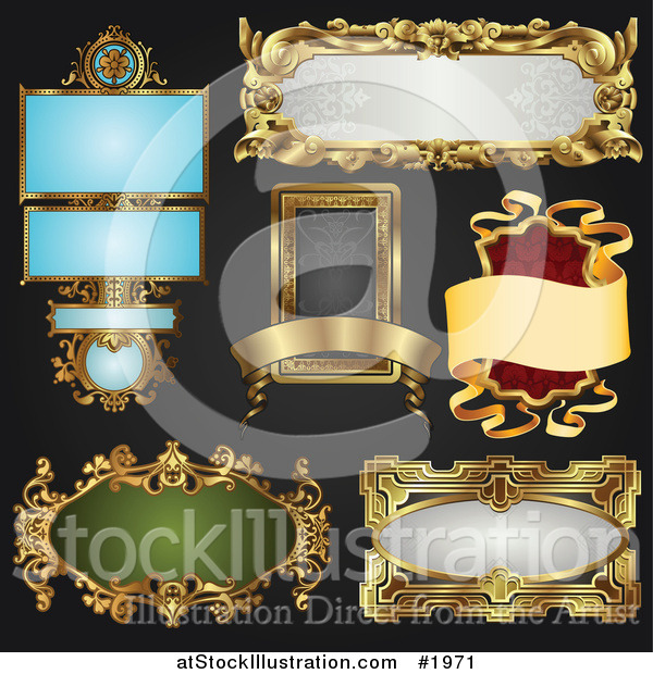 Vector Illustration of Antique and Retro Styled Ornate Frame Designs on Black