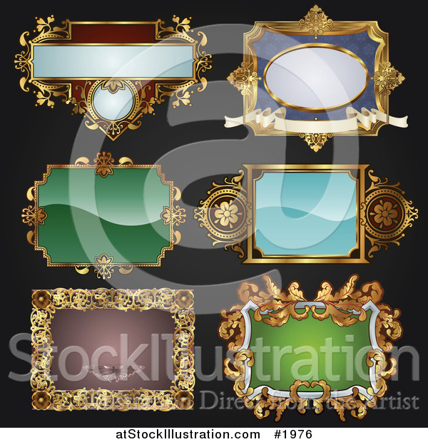 Vector Illustration of Antique and Retro Styled Ornate Frame Designs on Black