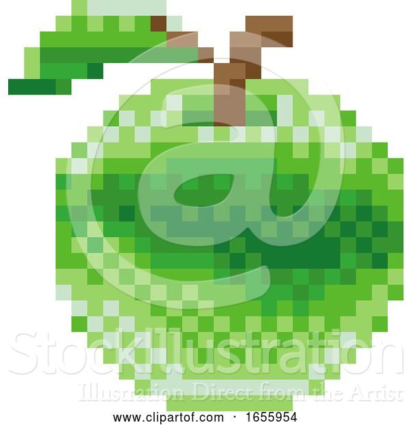 Vector Illustration of Apple Pixel Art 8 Bit Video Game Fruit Icon