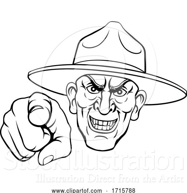 Vector Illustration of Army Bootcamp Drill Sergeant Soldier Ponting