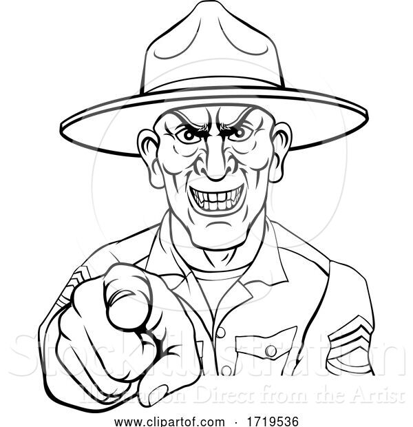 Vector Illustration of Army Bootcamp Drill Sergeant Soldier Ponting