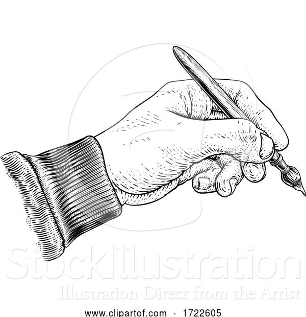 Vector Illustration of Artists Paintbrush Hand Vintage Woodcut Print