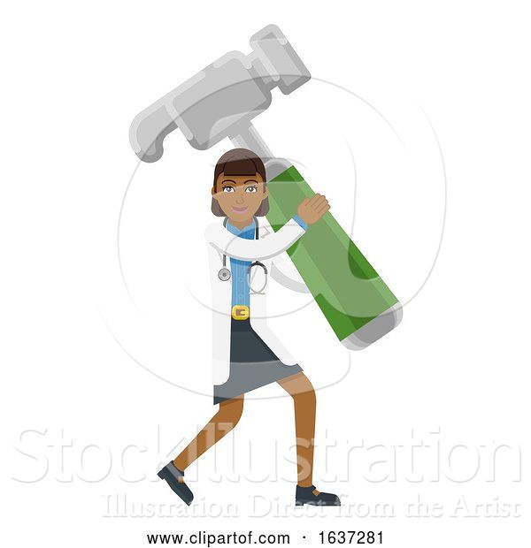 Vector Illustration of Asian Doctor Lady Holding Hammer Mascot