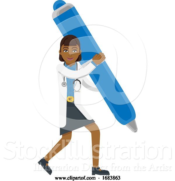 Vector Illustration of Asian Doctor Lady Mascot Holding Pen Concept