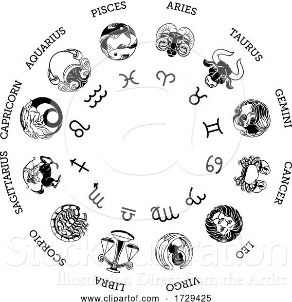 Vector Illustration of Astrology Horoscope Zodiac Star Signs Symbols Set