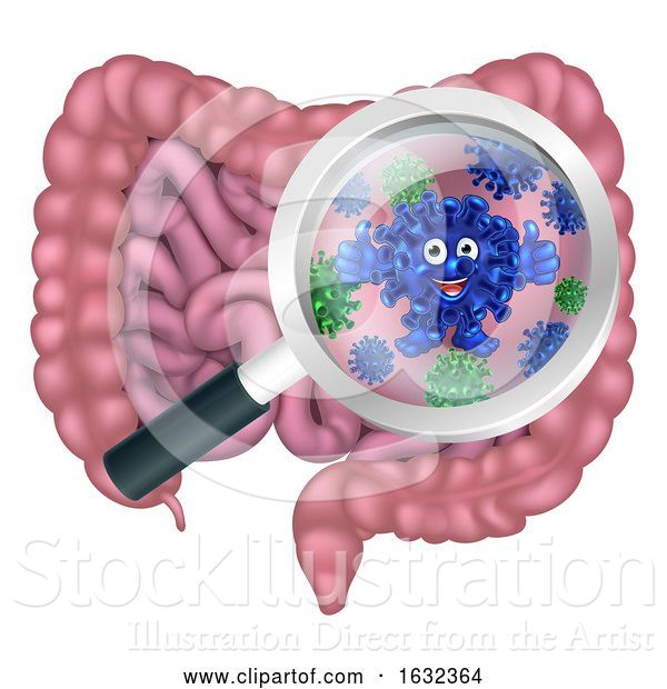 Vector Illustration of Bacteria Character in Gut or Intestines