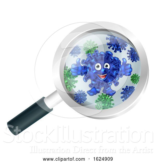 Vector Illustration of Bacteria Mascot Under Magnifying Glass