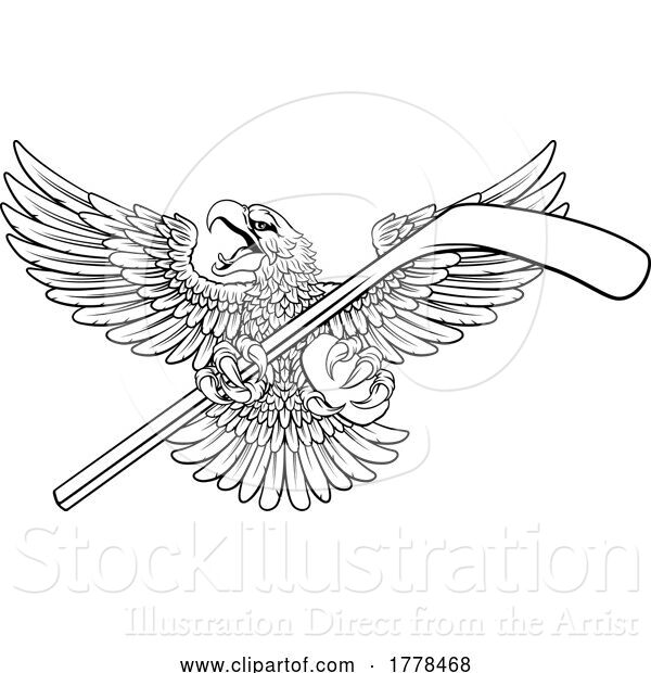 Vector Illustration of Bald Eagle Hawk Ice Hockey Mascot Stick and Puck