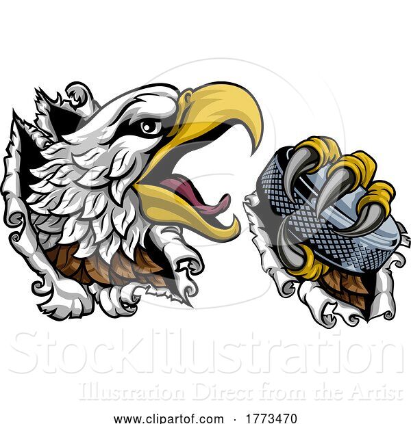 Vector Illustration of Bald Eagle Hawk Ripping Ice Hockey Mascot Puck