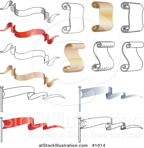 Vector Illustration of Banners, Scrolls, Parchment and Flags Collection