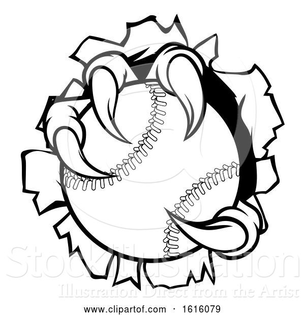 Vector Illustration of Baseball Ball Eagle Claw Talons Tearing Background