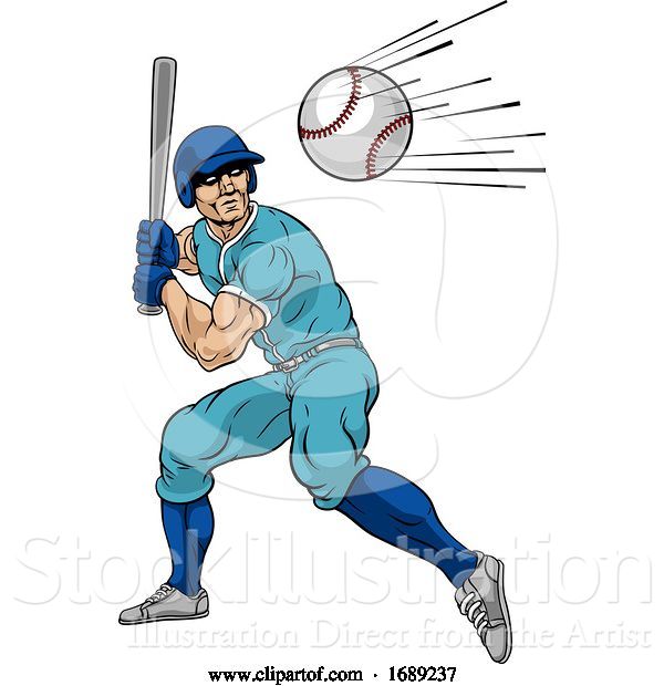 Vector Illustration of Baseball Player Swinging Bat at Ball for Home Run