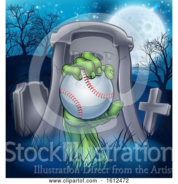 Vector Illustration of Baseball Zombie Halloween Graveyard Concept