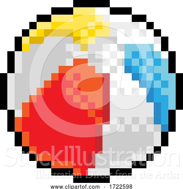 Vector Illustration of Beach Ball Pixel Art Eight Bit Game Icon