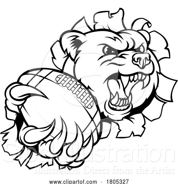 Vector Illustration of Bear Animal American Football Ball Sports Mascot