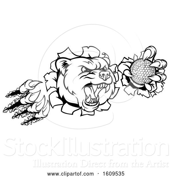 Vector Illustration of Bear Holding Golf Ball Breaking Background