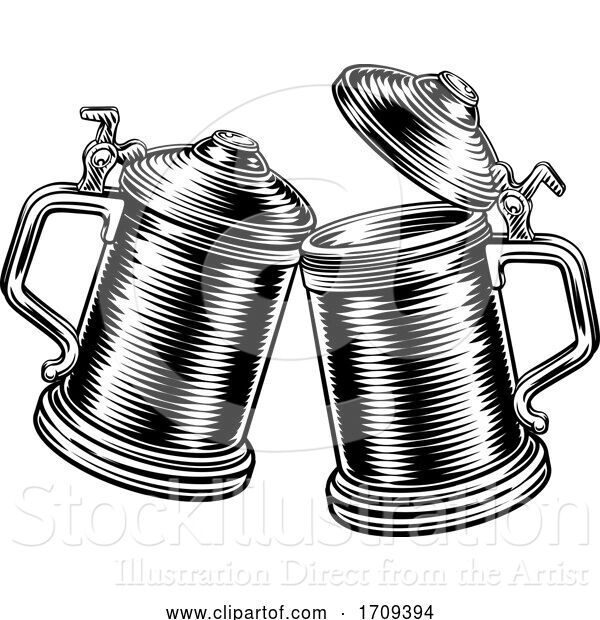 Vector Illustration of Beer Stein German Oktoberfest Pint Tankard Mugs