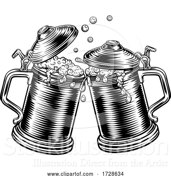 Vector Illustration of Beer Stein German Oktoberfest Pint Tankard Mugs