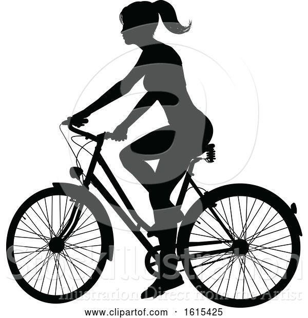 Vector Illustration of Bicycle Riding Bike Cyclist Silhouettes