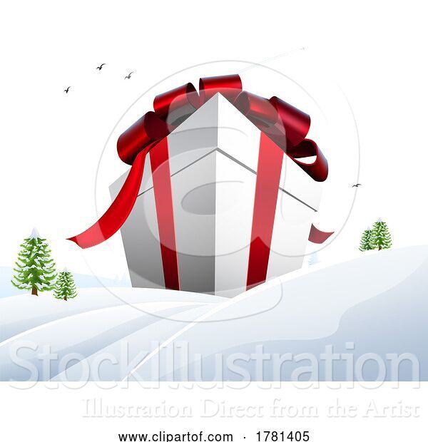 Vector Illustration of Big Gift Huge Present Box Christmas Prize Concept