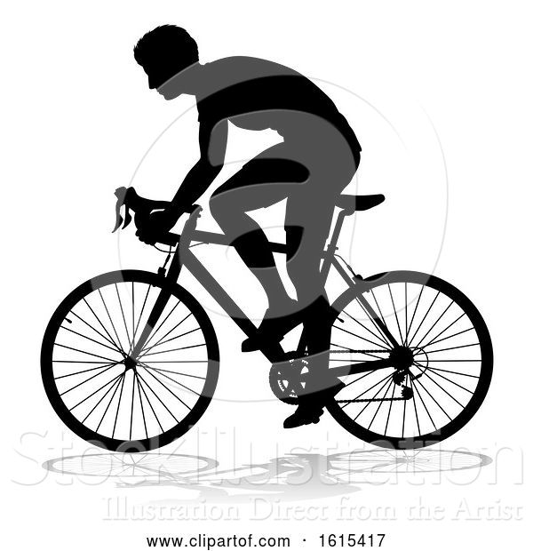Vector Illustration of Bike Cyclist Riding Bicycle Silhouette, on a White Background