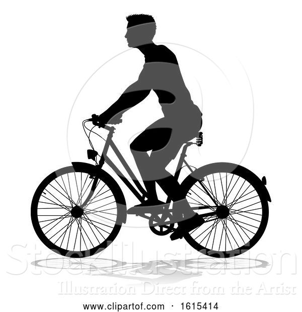 Vector Illustration of Bike Cyclist Riding Bicycle Silhouette, on a White Background