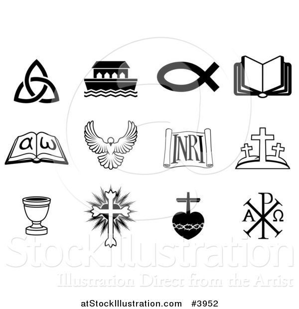 Vector Illustration of Black and White Christian Icons