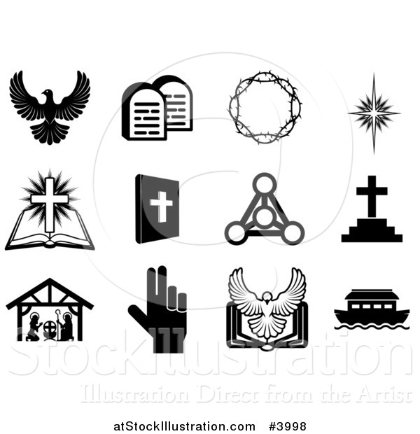 Vector Illustration of Black and White Christian Icons