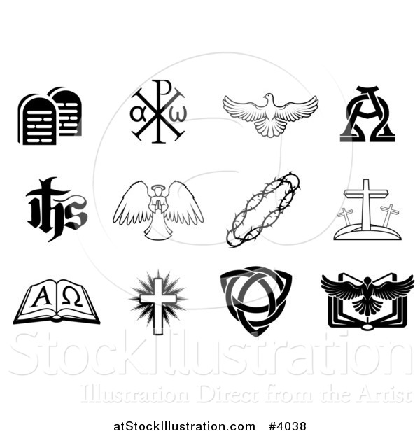 Vector Illustration of Black and White Christian Icons