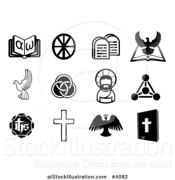 Vector Illustration of Black and White Christian Icons