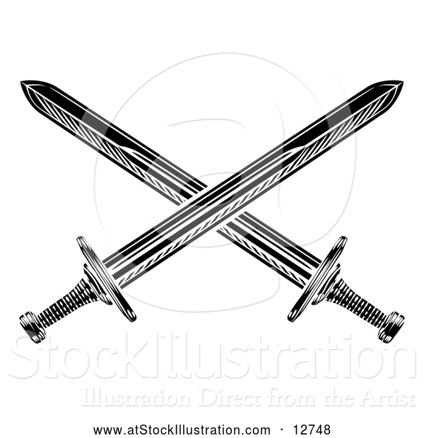 Vector Illustration of Black and White Crossed Medieval Swords