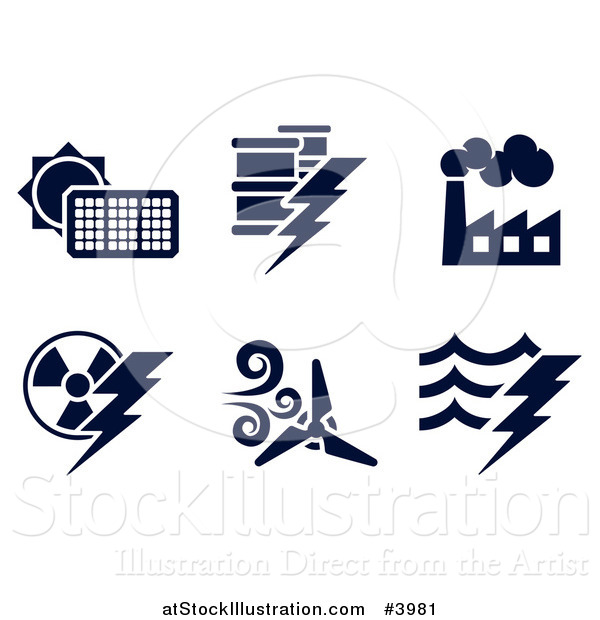 Vector Illustration of Black and White Energy and Electricity Icons