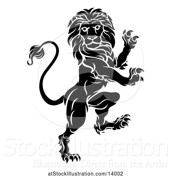 Vector Illustration of Black and White Heraldic Rampant Lion