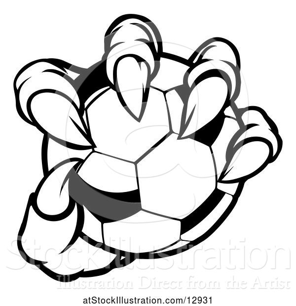 Vector Illustration of Black and White Monster Claw Holding a Soccer Ball