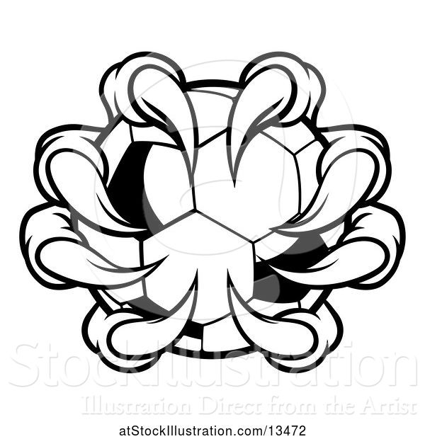 Vector Illustration of Black and White Monster Claw Holding a Soccer Ball