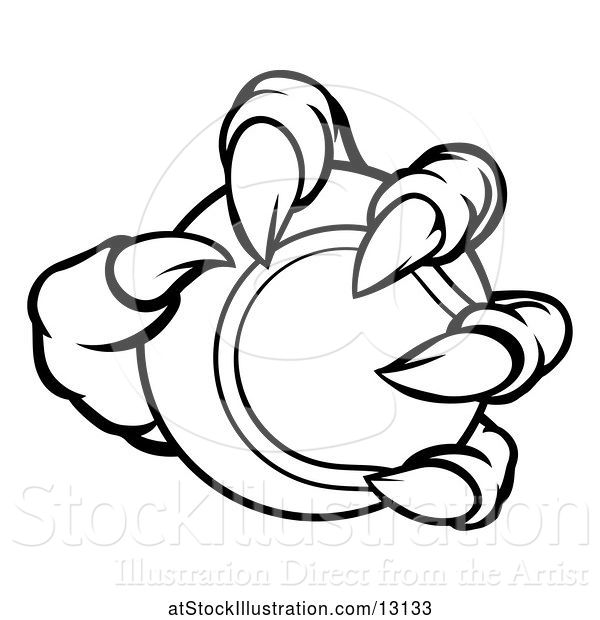 Vector Illustration of Black and White Monster Claw Holding a Tennis Ball