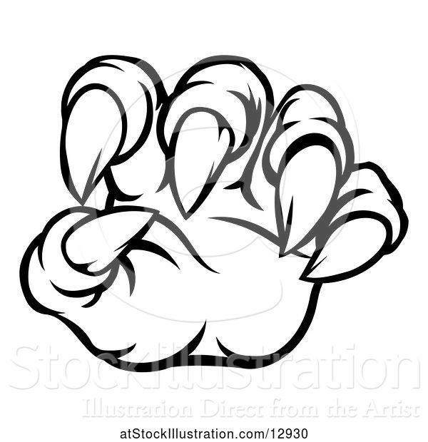 Vector Illustration of Black and White Monster Claw with Sharp Talons