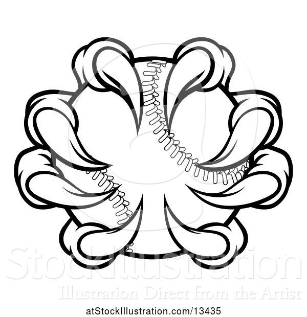 Vector Illustration of Black and White Monster or Eagle Claws Grabbing a Baseball