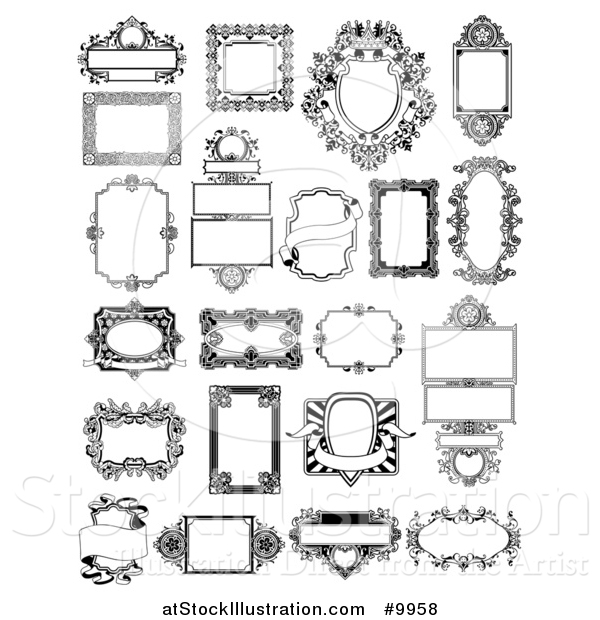 Vector Illustration of Black and White Ornate Vintage Frames