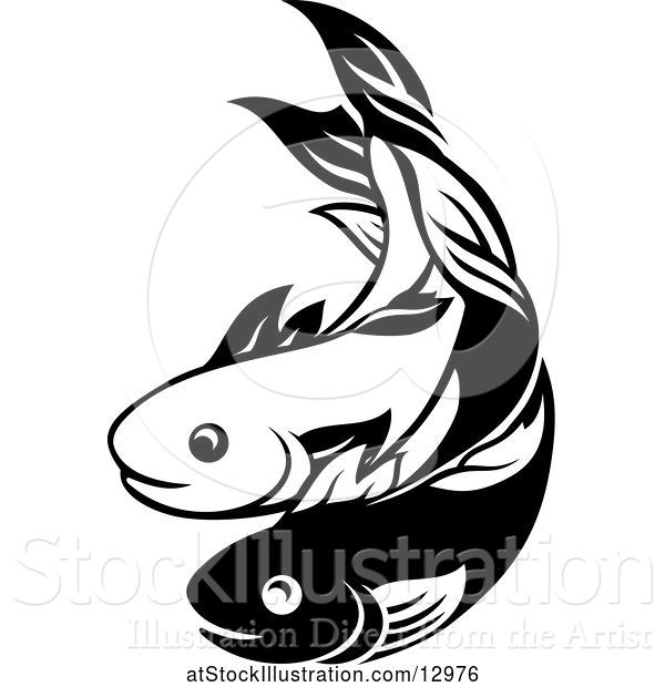 Vector Illustration of Black and White Pair of Fish