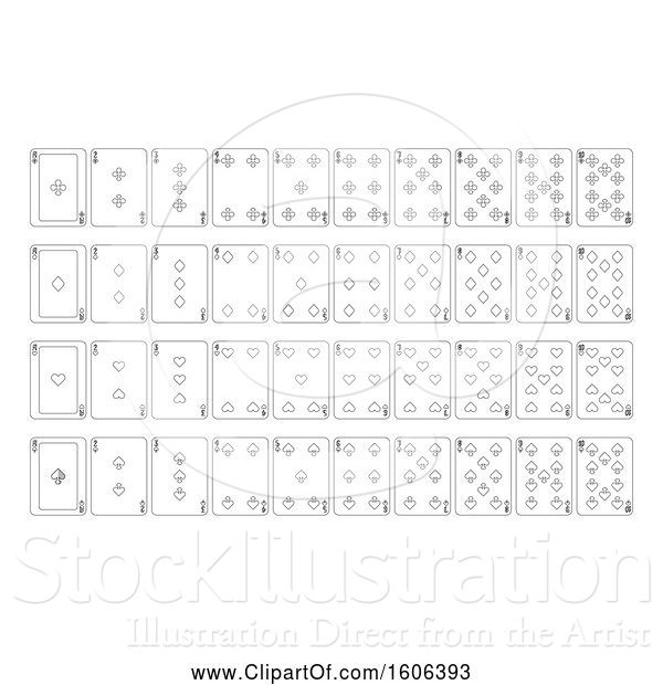 Vector Illustration of Black and White Playing Cards Deck Set of Aces and All Number Cards