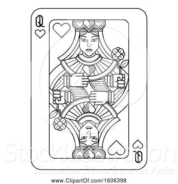 Vector Illustration of Black and White Queen of Hearts Playing Card