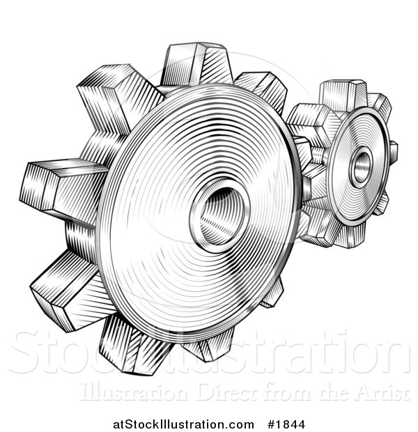 Vector Illustration of Black and White Retro Gear Cogs