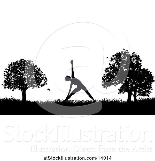 Vector Illustration of Black and White Silhouetted Lady in a Pilates Pose in a Park