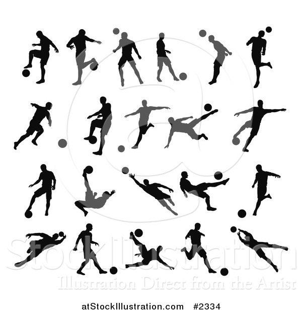 Vector Illustration of Black and White Silhouetted Soccer Players