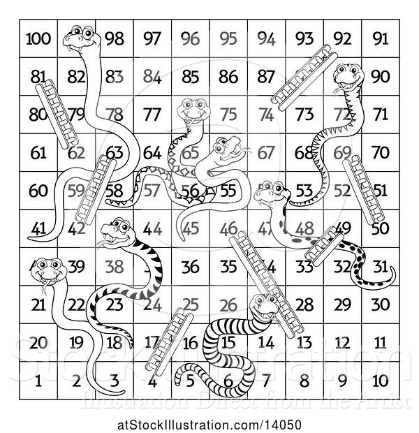 Vector Illustration of Black and White Snakes and Ladders Board Game