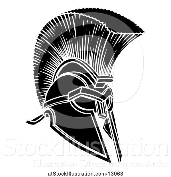 Vector Illustration of Black and White Trojan Spartan Helmet